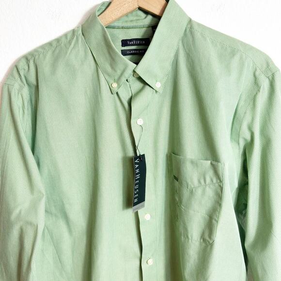 VAN HEUSEN CLASSIC FIT GREEN BUTTON DOWN MEN SHIRT LARGE BRAND NEW - Picture 3 of 6
